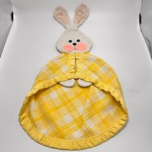 Vintage Fisher Price Bunny Security Blanket Lovey Yellow Plaid 1979 Satin Trim